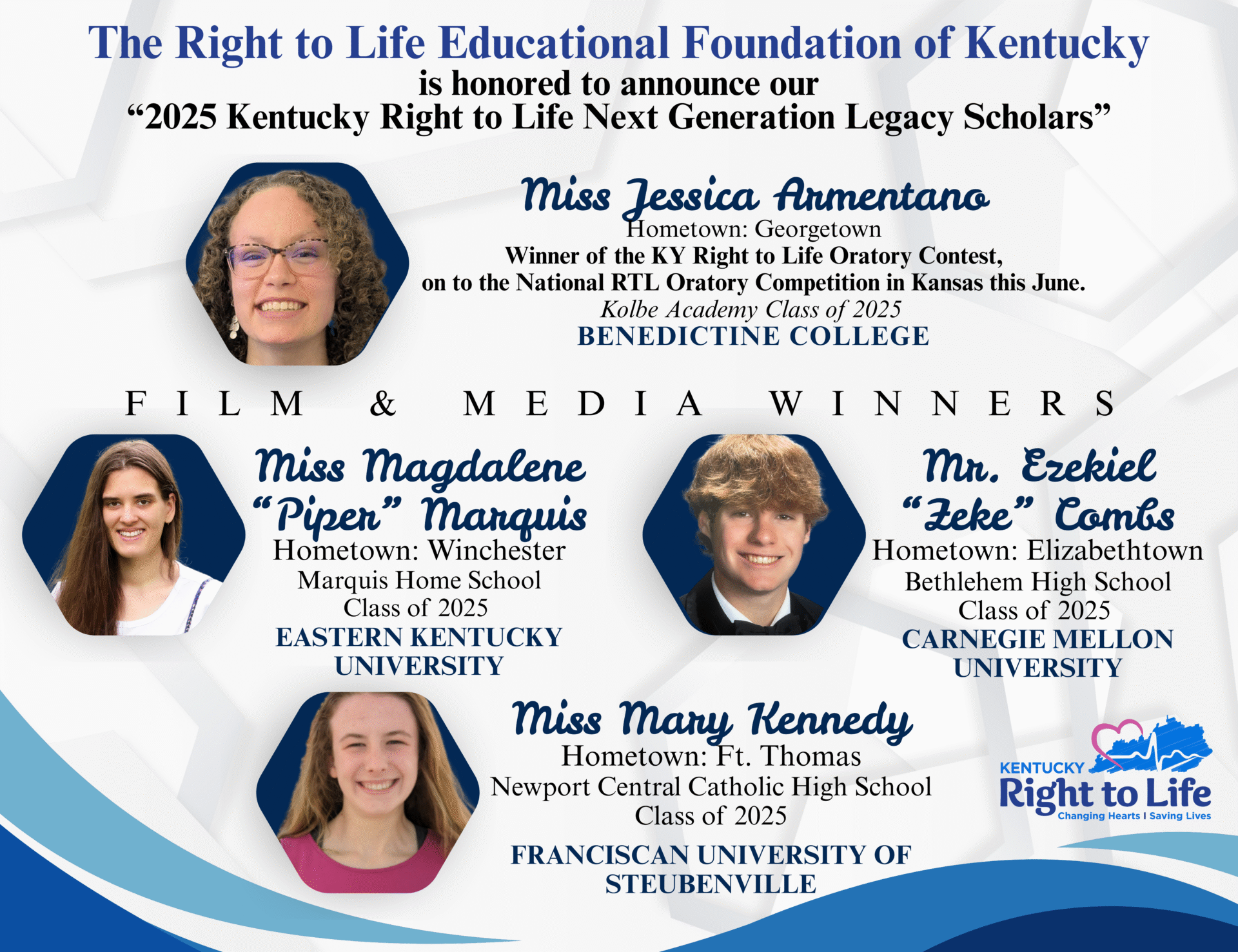 Congratulations to our 2025 Kentucky Right to Life Next Generation Legacy Scholars!